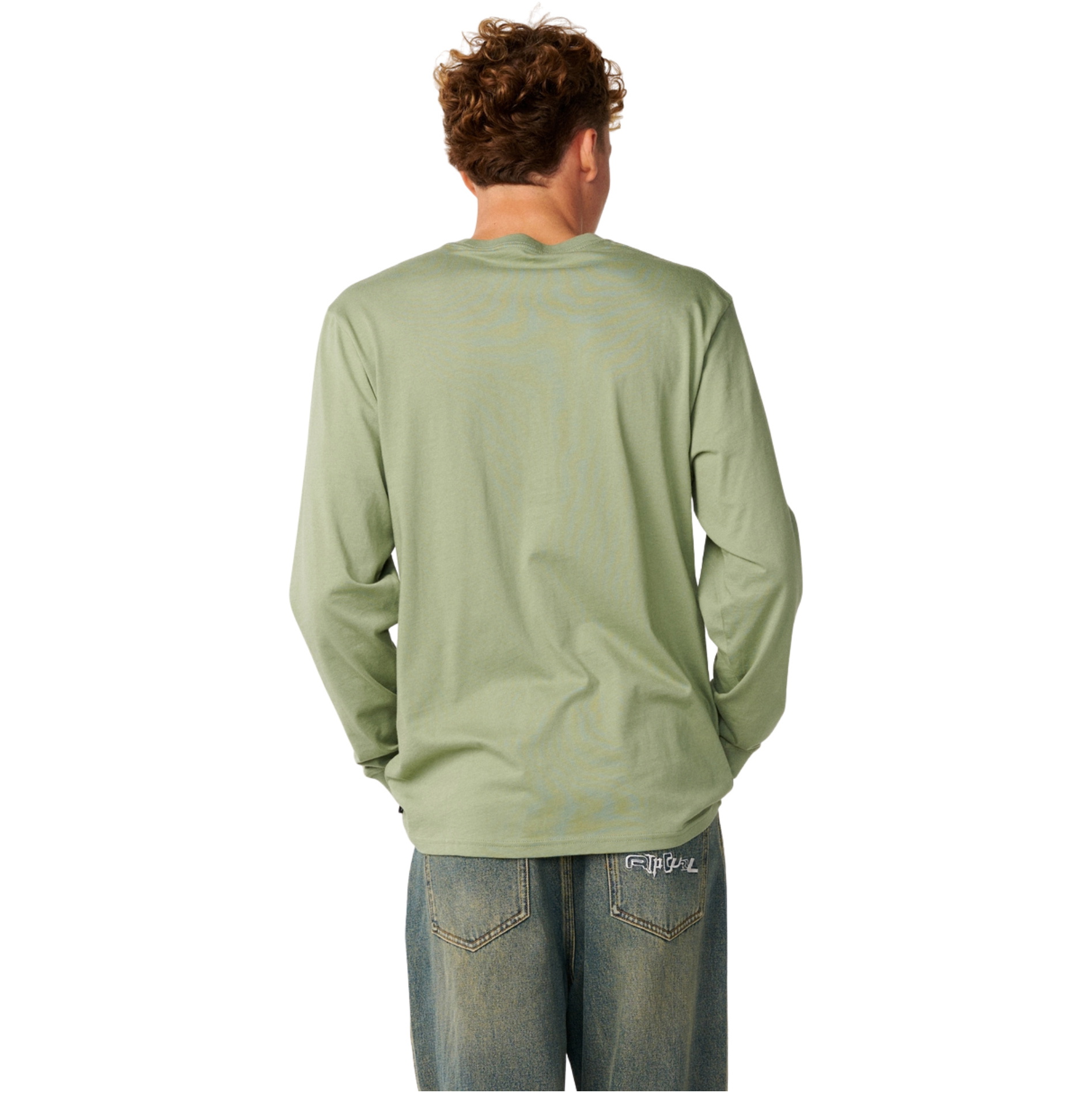 2026 Rip Curl Mens Fade Out Icon Long Sleeve T-Shirt 0BQMTE - Sage
